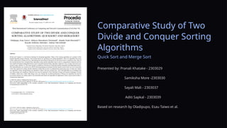 Comparative Analysis of Quick Sort and Merge Sort Algorithms Using ...
