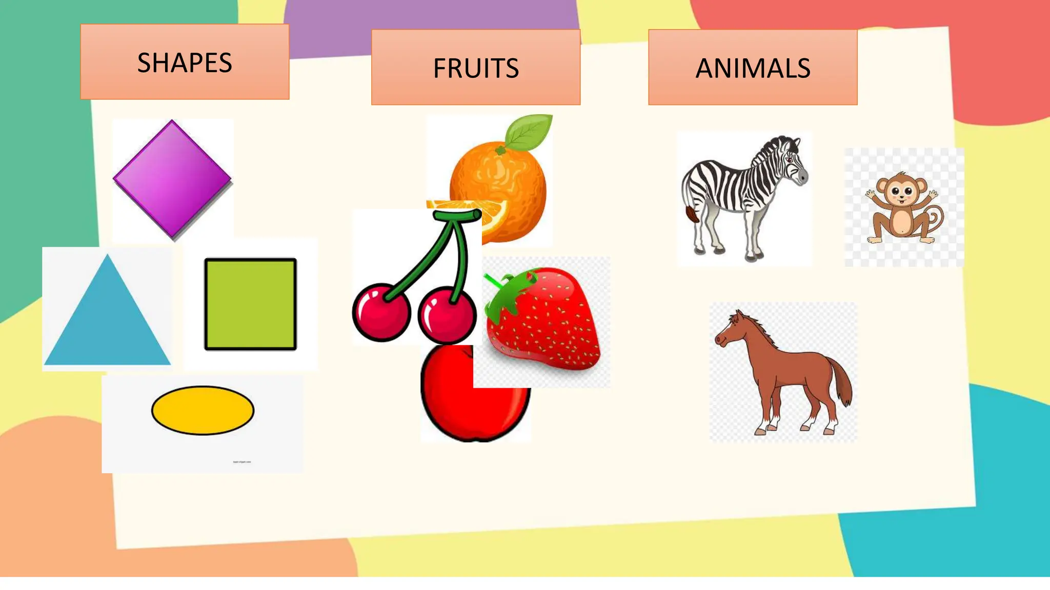 SHAPES FRUITS ANIMALS
