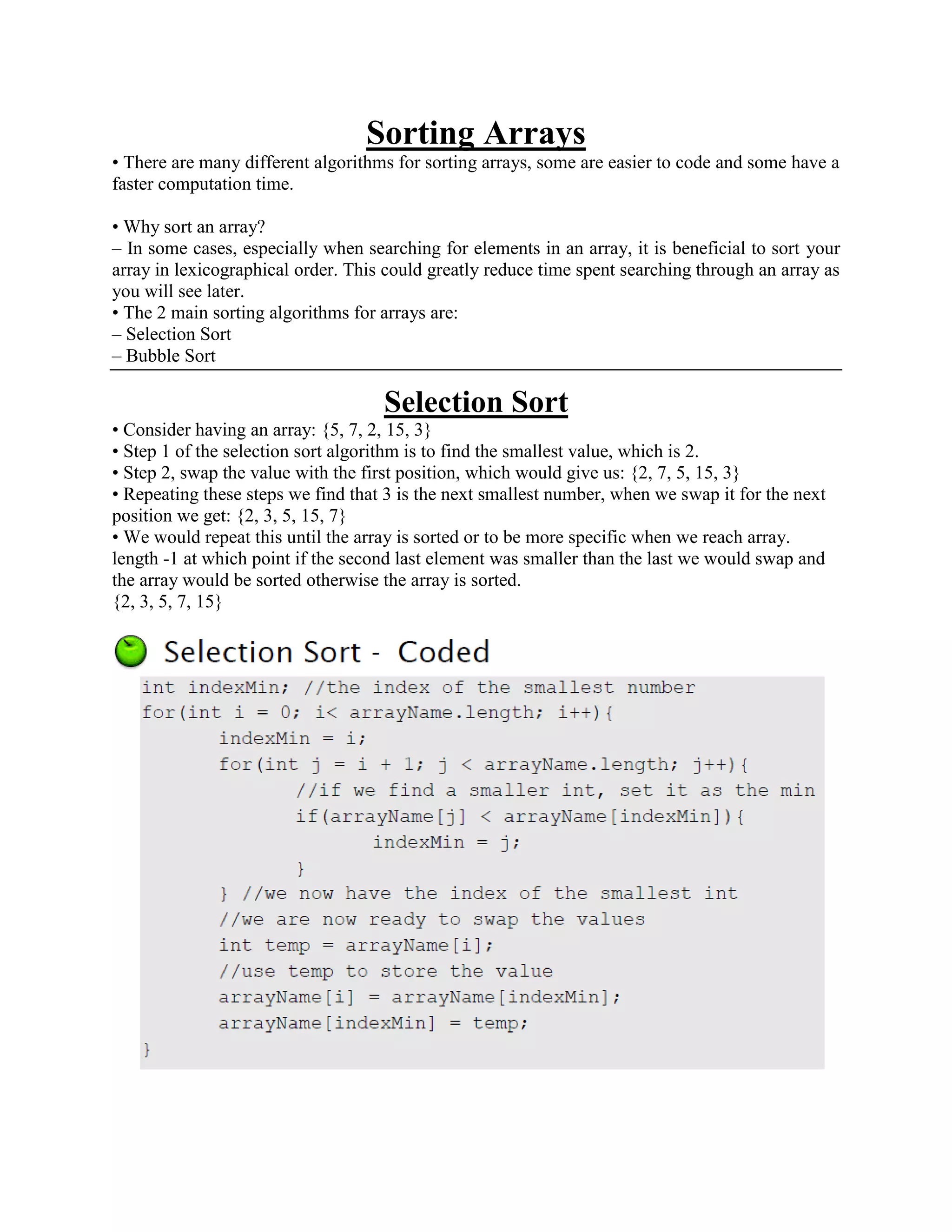 Sorting arrays | PDF image.