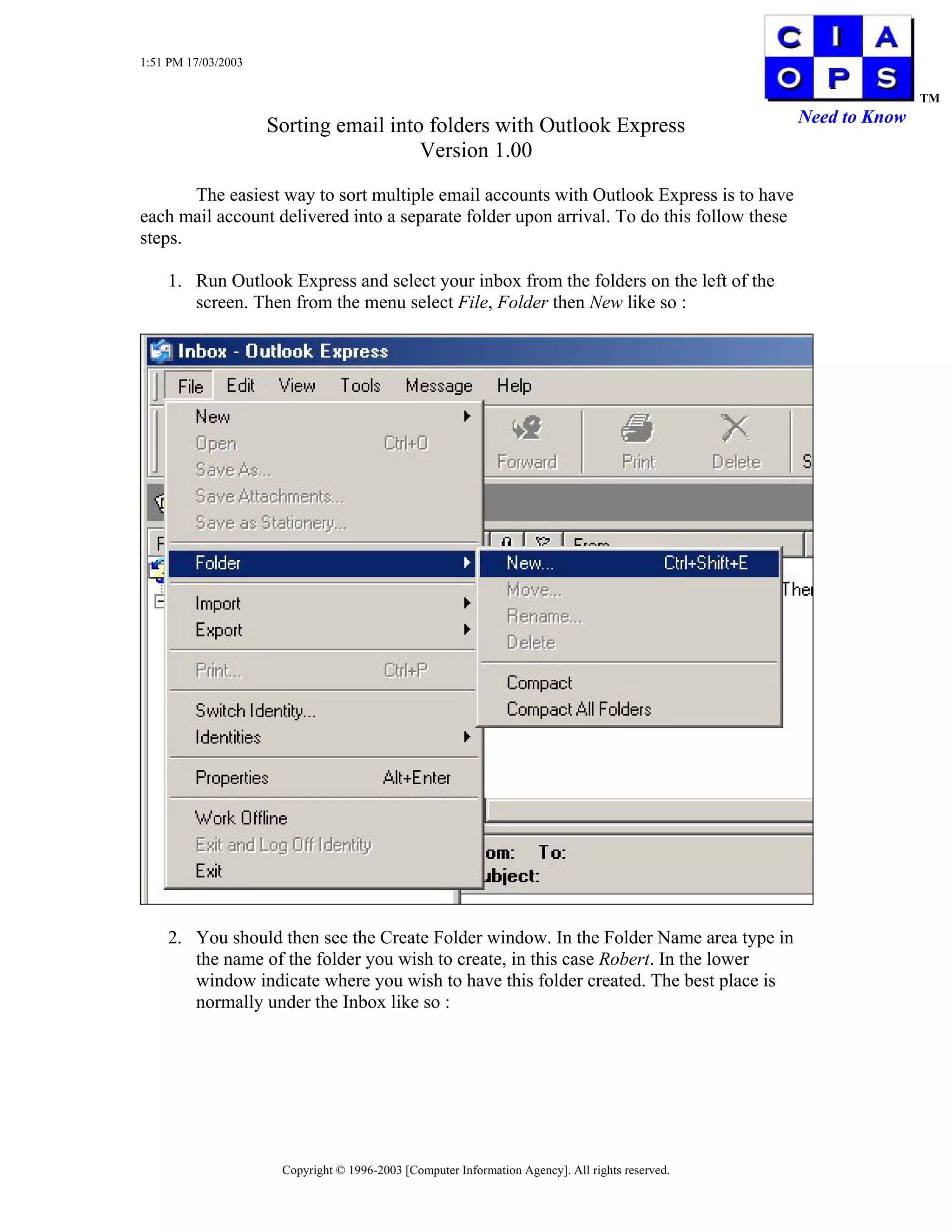 Sorting Email Into Folders with Outlook Express