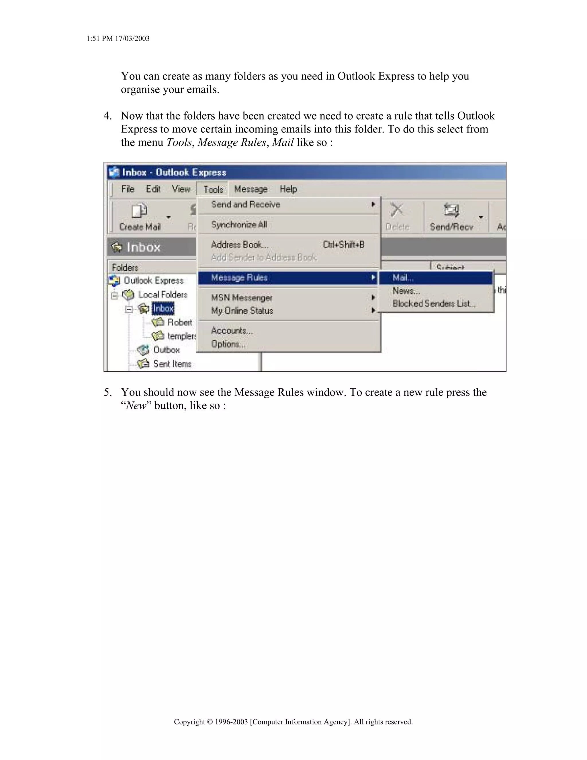 Sorting Email Into Folders with Outlook Express