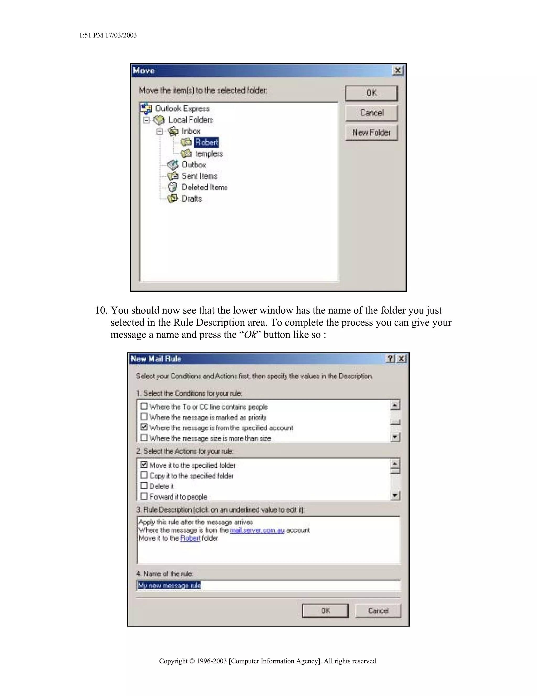 Sorting Email Into Folders with Outlook Express