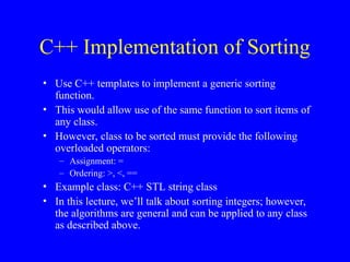 Comprehensive Guide to Sorting Algorithms in C++ with Analysis | PPT