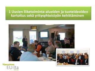 1 Uusien liiketoiminta-alueiden ja tuoteideoiden
kartoitus sekä yritysyhteistyön kehittäminen
 