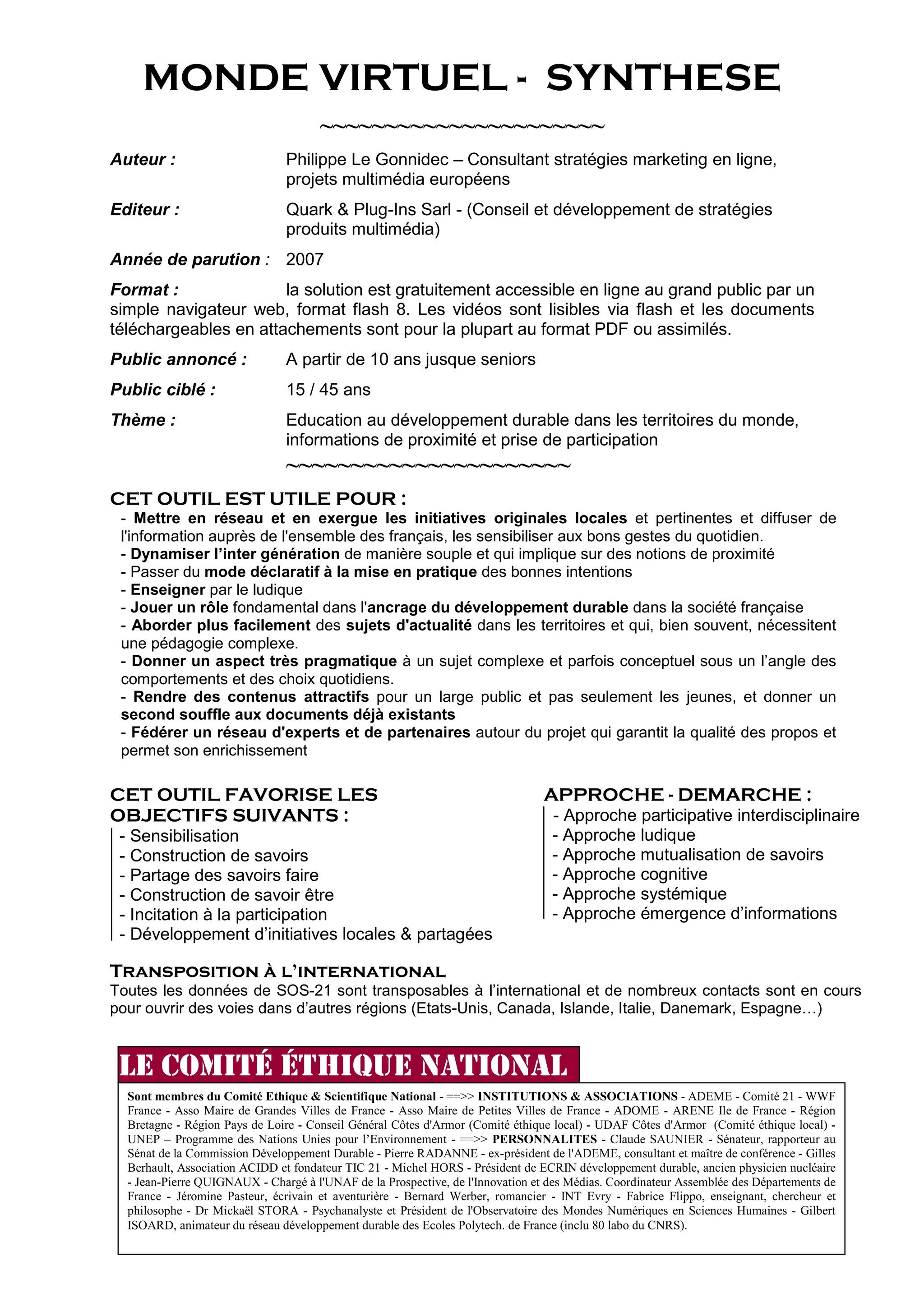 Sos 21 Synthese Avr 09