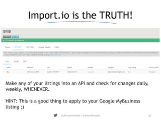 Import.io is the TRUTH! 
Make any of your listings into an API and check for changes daily, 
weekly, WHENEVER. 
HINT: This...