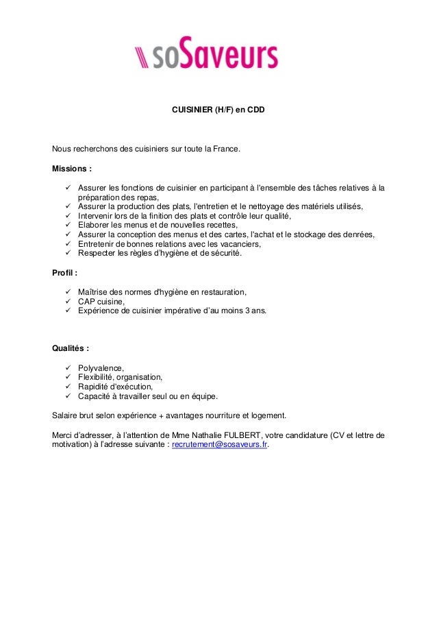 So saveurs recrutement - fiches de poste