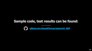 Sample code, test results can be found:
github.com/DanielTimLee/soscon19_XDP
198
 