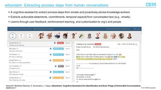 © 2013 IBM Corporation© 2017 IBM Corporation
eAssistant: Extracting process steps from human conversations
§ A cognitive a...
