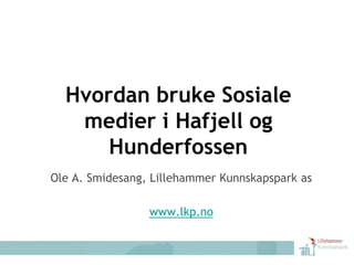 Hvordan bruke Sosiale
   medier i Hafjell og
      Hunderfossen
Ole A. Smidesang, Lillehammer Kunnskapspark as

                 www.lkp.no
 