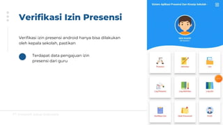 PT Greatsoft Solusi Indonesia
Verifikasi Izin Presensi
Verifikasi izin presensi android hanya bisa dilakukan
oleh kepala sekolah, pastikan
Terdapat data pengajuan izin
presensi dari guru
 