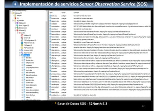 22
4 Implementación de servicios Sensor Observation Service (SOS)
* Base de Datos SOS ‐ 52North 4.3
 