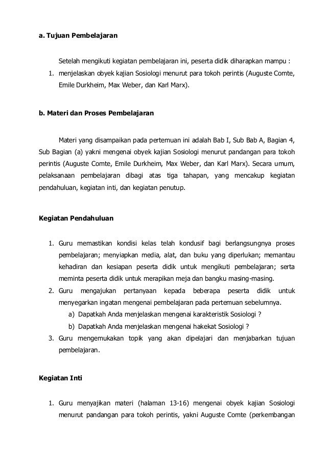 Sosiologi X; RPP (Kurikulum 2013)