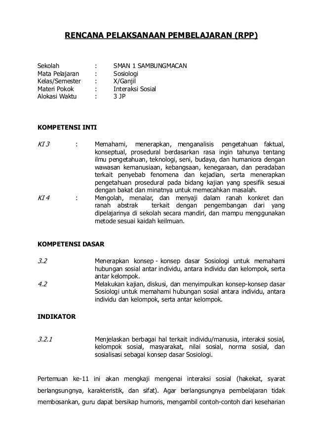 Sosiologi X; RPP (Kurikulum 2013) Sosiologi X; RPP (Kurikulum 2013)