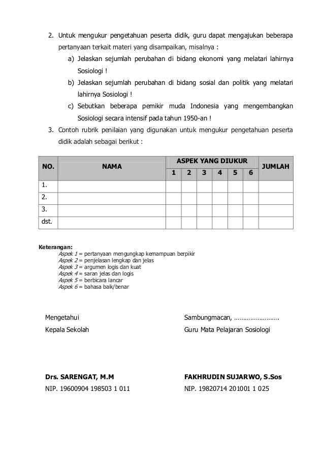 Sosiologi X; RPP (Kurikulum 2013)