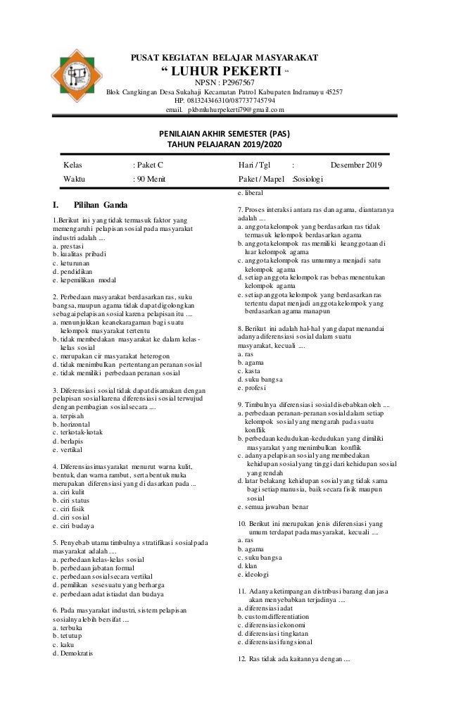 Soal Sosiologi Paket C Pas 1 Tapel 2019 2020 Pkbm Luhur Pekerti Soal Sosiologi Paket C Pas 1 Tapel 2019 2020 Pkbm Luhur Pekerti