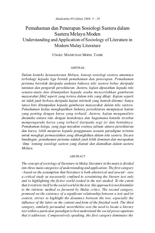 Akademika Sasterapemahaman Dan Penerapan Sosiologi69 Julai 2006