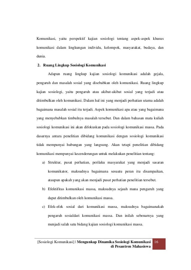 Dinamika Sosiologi Komunikasi Pesantren