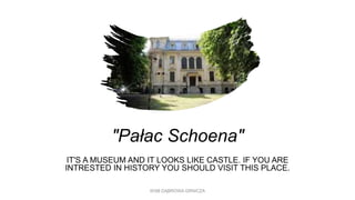 "Pałac Schoena"
IT'S A MUSEUM AND IT LOOKS LIKE CASTLE. IF YOU ARE
INTRESTED IN HISTORY YOU SHOULD VISIT THIS PLACE.
WSB DĄBROWA GRNICZA
 