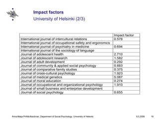 Impact factors University of Helsinki (2/3) 
