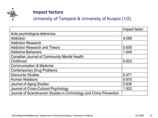 Impact factors University of Tampere & University of Kuopio (1/2) 