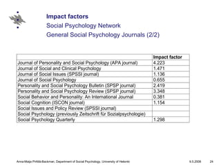 Impact factors Social Psychology Network General Social Psychology Journals (2/2) 