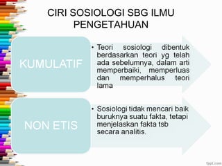 CIRI SOSIOLOGI SBG ILMU
PENGETAHUAN
 