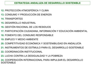 ESTRATEGIA ANDALUZA DE DESARROLLO SOSTENIBLE 12.  PROTECCIÓN ATMOSFÉRICA Y CLIMA  13.  CONSUMO Y PRODUCCIÓN DE ENERGÍA  14...