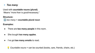So Many So Many Mastering the Use of So, Such, Too, and Enough in English Grammar | PDF