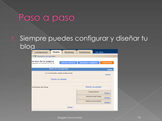 Perfiles en BloggerEsto permite buscar personas y blogs que compartan tus intereses, así los usuarios pueden encontrarteBlogger//Aurora Iserte7