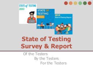 State of Testing
Survey & Report
Of the Testers
By the Testers
For the Testers
 
