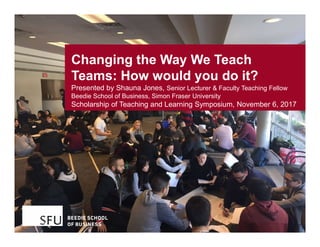 Changing the Way We Teach
Teams: How would you do it?
Presented by Shauna Jones, Senior Lecturer & Faculty Teaching Fellow
Beedie School of Business, Simon Fraser University
Scholarship of Teaching and Learning Symposium, November 6, 2017
 