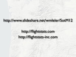 Thoughts
• There is huge demand for information
  about alternatives to Google Maps
• The Open Source community is in danger
  of losing this opportunity
 • Need an easy, all-in-one solution
 • API, maps, trafﬁc, routing, weather, etc.
 • Help switching
 