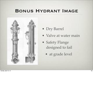 Bonus Hydrant Image
• Dry Barrel
• Valve at water main
• Safety Flange
designed to fail
• at grade level
62Sunday, April 1...