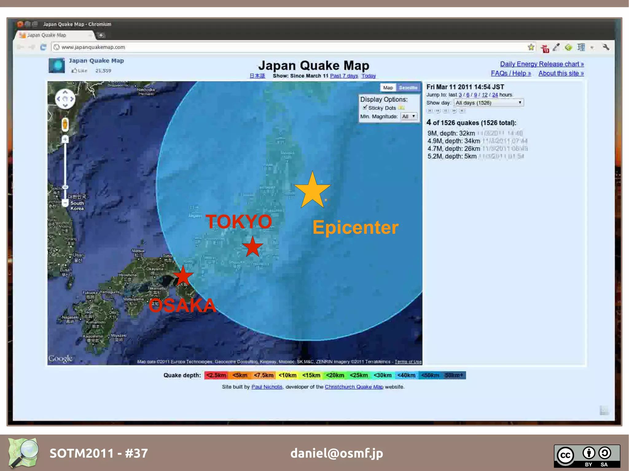 TOKYO      Epicenter



                 OSAKA




SOTM2011 - #37               daniel@osmf.jp
 