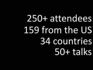 250+ attendees159 from the US34 countries50+ talks