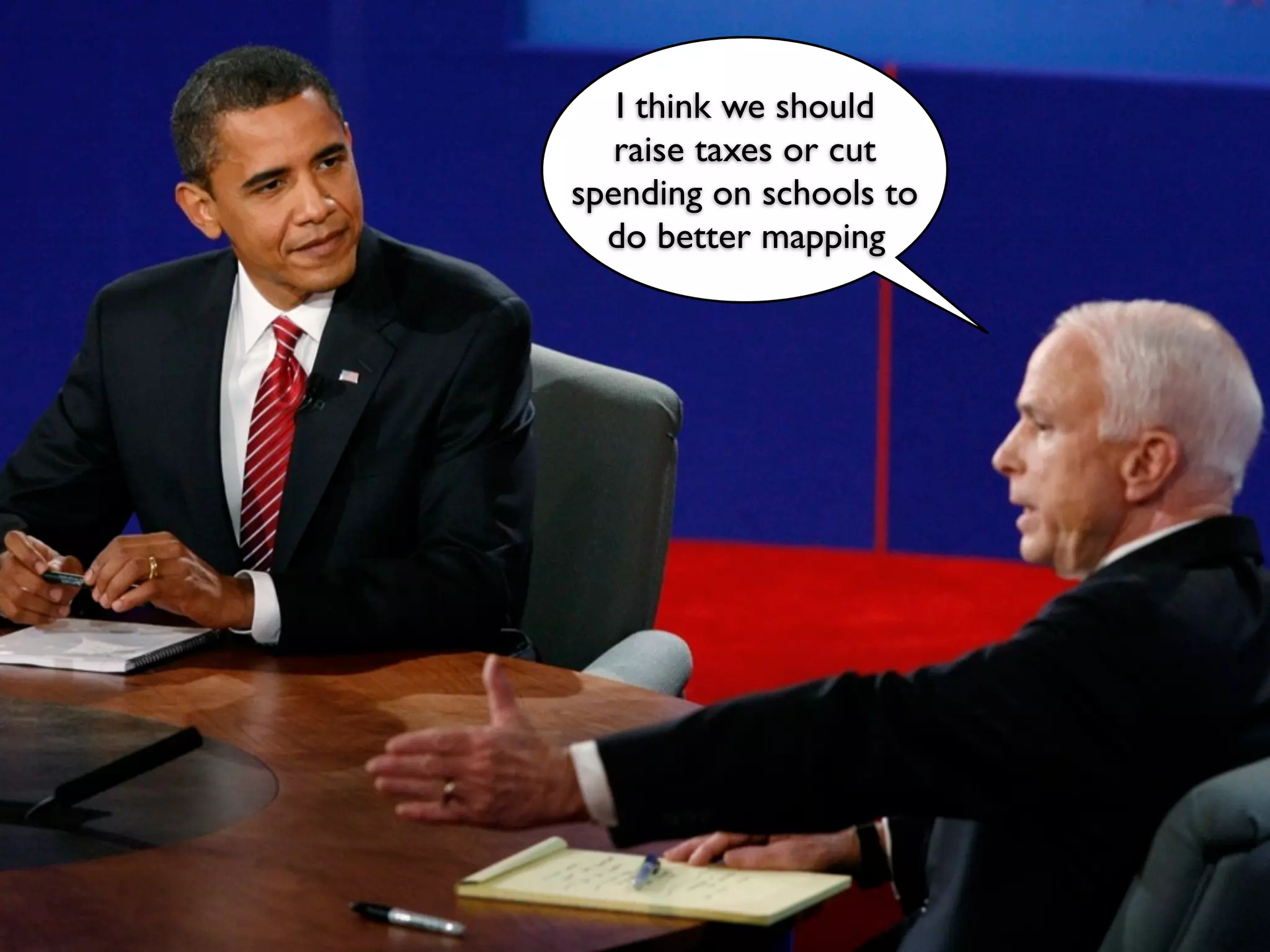 I think we should
   raise taxes or cut
spending on schools to
  do better mapping
 