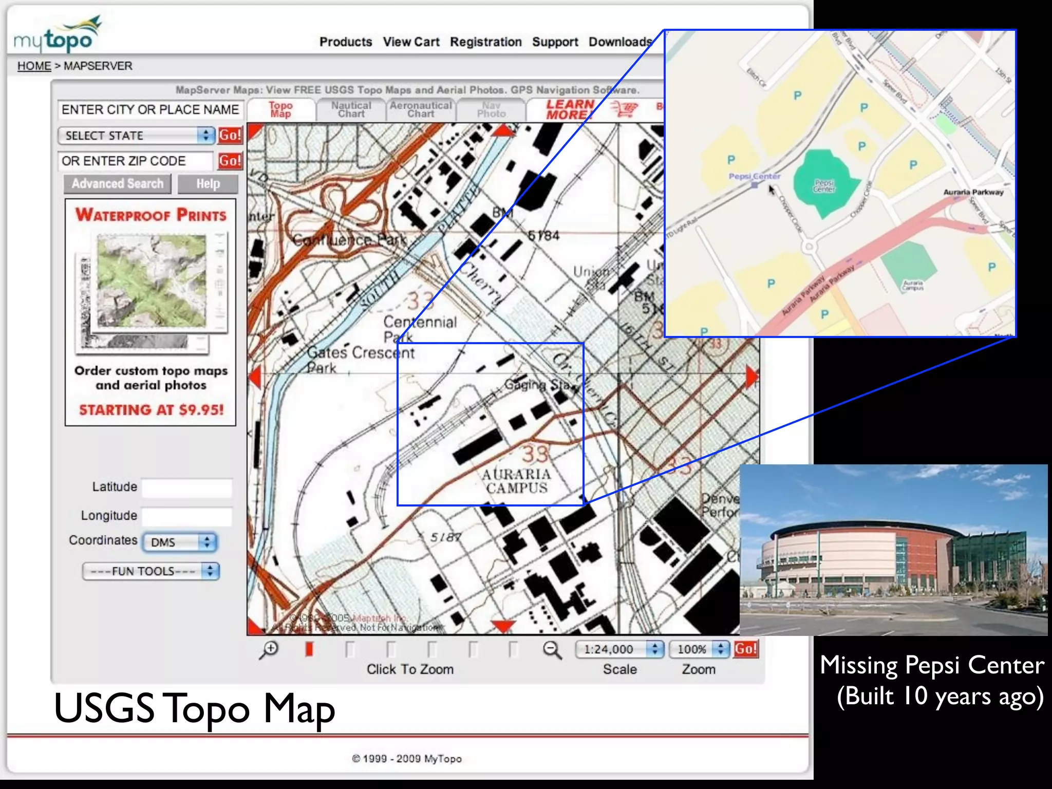 Missing Pepsi Center
                 (Built 10 years ago)
USGS Topo Map
 