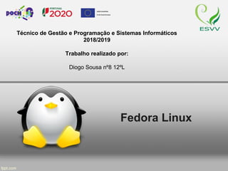 Fedora Linux
Técnico de Gestão e Programação e Sistemas Informáticos
2018/2019
Trabalho realizado por:
Diogo Sousa nº8 12ºL
 