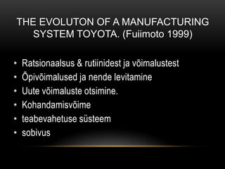 H2 Strateegilised muutused mõjuvad negatiivselt toimetulekule muutlikus keskkonnas....The case of Spanish Banks (Vicente, Lorente, 2006)Seostati organisatsiooni väljasuremine  ja strateegiliste muutuste tegemine + erinevad kontrollmuutujadH1 Peab paikaStrateegilised muutused mõjusid halvasti kui samal ajal vahetus ka CEOPüsima jäid pigem innovaatilised generalistid