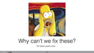 Why can’t we ﬁx these?
It’s been years now…
36
 