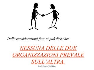 Dalle considerazioni fatte si può dire che:

     NESSUNA DELLE DUE
   ORGANIZZAZIONI PREVALE
        SULL’ALTRA.
                     Prof. Filippo TROTTA
 