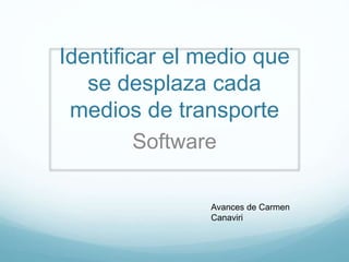 Identificar el medio que
se desplaza cada
medios de transporte
Software
Avances de Carmen
Canaviri
 