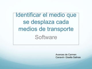 Identificar el medio que
se desplaza cada
medios de transporte
Software
Avances de Carmen
Canaviri- Gisella Salinas
 
