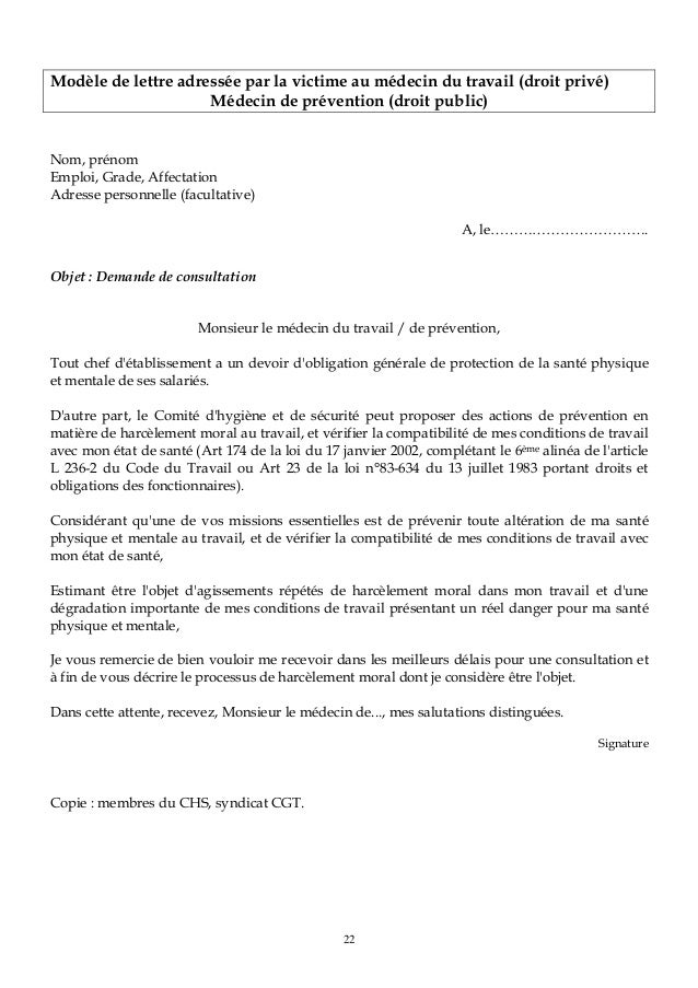 modele de courrier harcelement moral