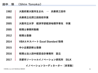   Shin Tanaka
1982 渮|ޤ  h
2001 hУI
2005 ѧ UgѧUgѧ I
2005 ˰ʿڄ
2012 ˰ʿh
2014 VBAѩ` Excel Standard ȡ
2015 СI\ʿh
2016 ˰ʿнUӻӋ O
2017 Х`륤Υ٩`о SILK
Υ٩`󥳩`ǥͩ``ǳڡ
4?˰ʿнUӻӋ
 