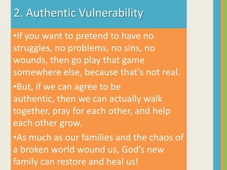 We long to connect, but we are terrified of being hurt. We want deep relationships, but deep distrust keeps us relationally bankrupt.When we reach out to others, things get in the way: jealousy, insecurities, fear of being rejected, indifference, busyness, annoying behaviors, etc…these all keep us from relating in powerful ways.