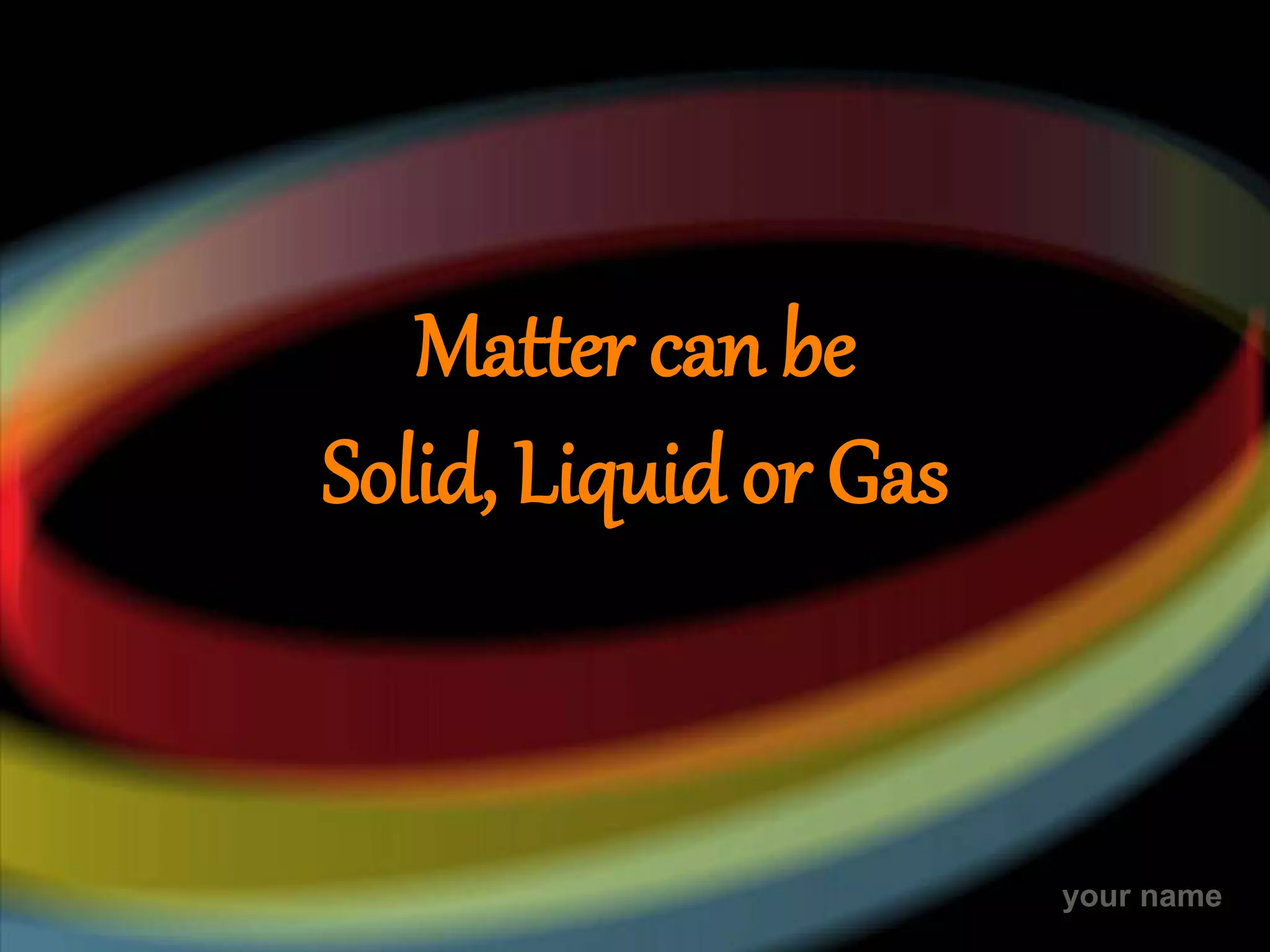 your name
Matter can be
Solid, Liquid or Gas
 