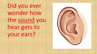 Did you ever
wonder how
the sound you
hear gets to
your ears?
 