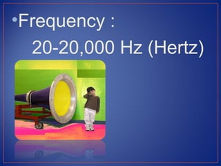 •Frequency :
  20-20,000 Hz (Hertz)
 